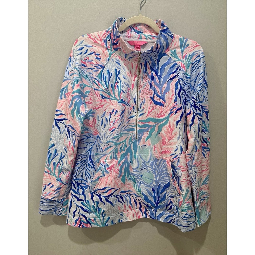 Lilly Pulitzer Skipper Popover 1/2 Zip Pullover Jacket Coral Bay UPF 50+ Large
